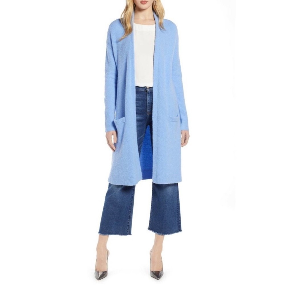 Halogen - Open Front Long Cardigan In Sky Blue - image 1